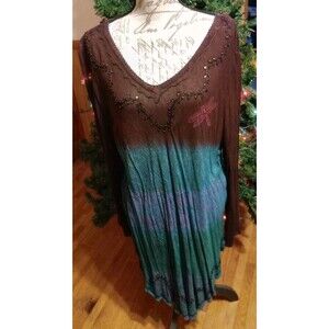 Greater Good Embroidered & Beaded Tunic Top Hi-Low Size 3X 4X Abstract Colorful